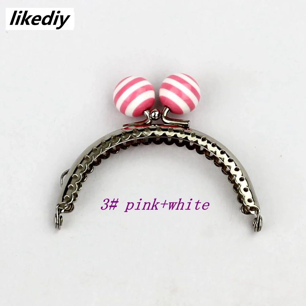 1 Piece 8.5 CM Stripe Lollipop Bead Metal Purse Frame Bright And Clean Semicircle Silver Kiss Clasp Bag Accessory