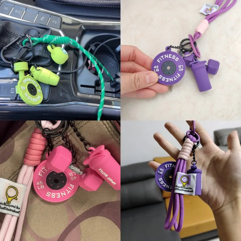 2025 HOT! Fitness Keychain Gym Barbell Key chain Weightlifting Keyring Silicone Weight Plate Gym Gifts Workout Gifts Bag gift