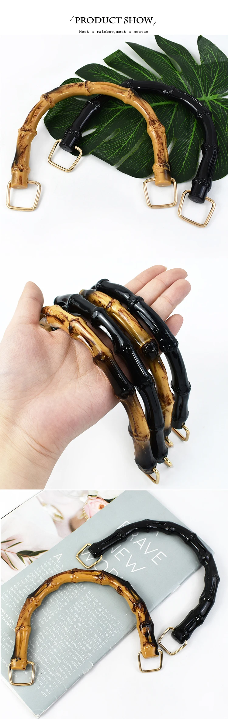 2/4/10Pcs 10/12cm Fashoin Faux Bamboo Handle Plastic Bag Handles Black for Women Handbags Purse DIY Replace Bags Accessories
