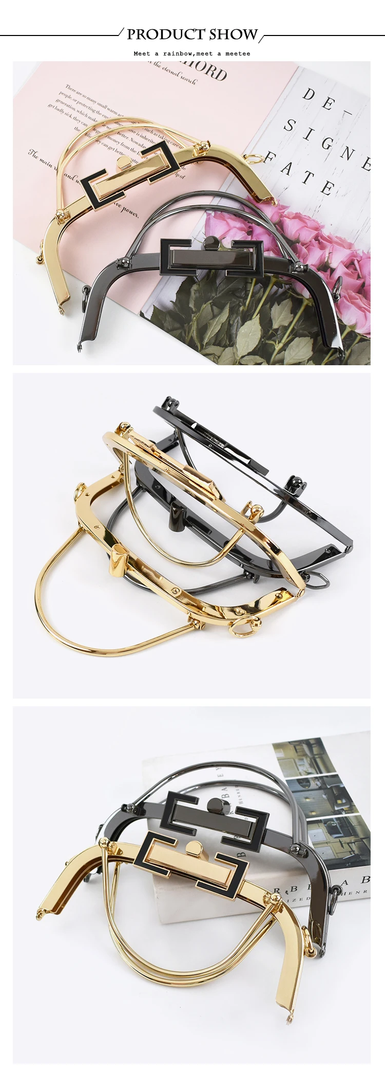 1Pc Deepeel 20.5cm Metal Bag Handles Women's Purse Frame Kiss Clasp Handbag Lock Buckle Coin Wallet DIY Handmade Accessories