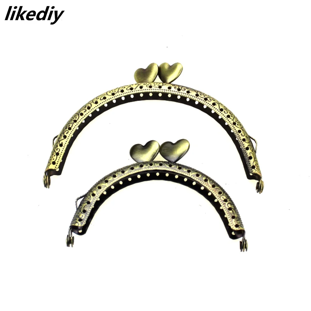 1 Piece Antique Bronze Semicircle Metal Purse Frame Heart Kiss Clasp Handle For Bag Accessory