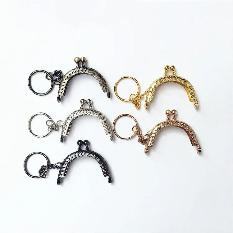 KISSDIY 20PCS 5CM Antique Bronze Silver Golden Metal Coin Purse Frames With Keyring Bag Handle Kiss Clasp DIY Bag Accessories