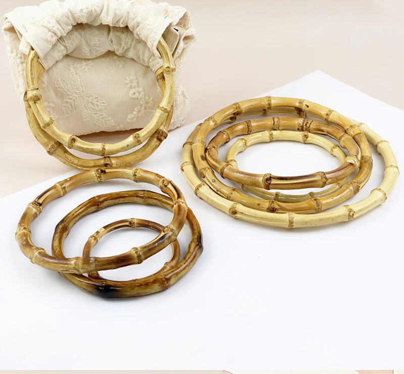 2/4/10P 7/10/12/15/18cm Natural Bamboo Bag Handles Handbag Round Ring Handle Purse Frame DIY Handmade Craft Wovenbag Accessories