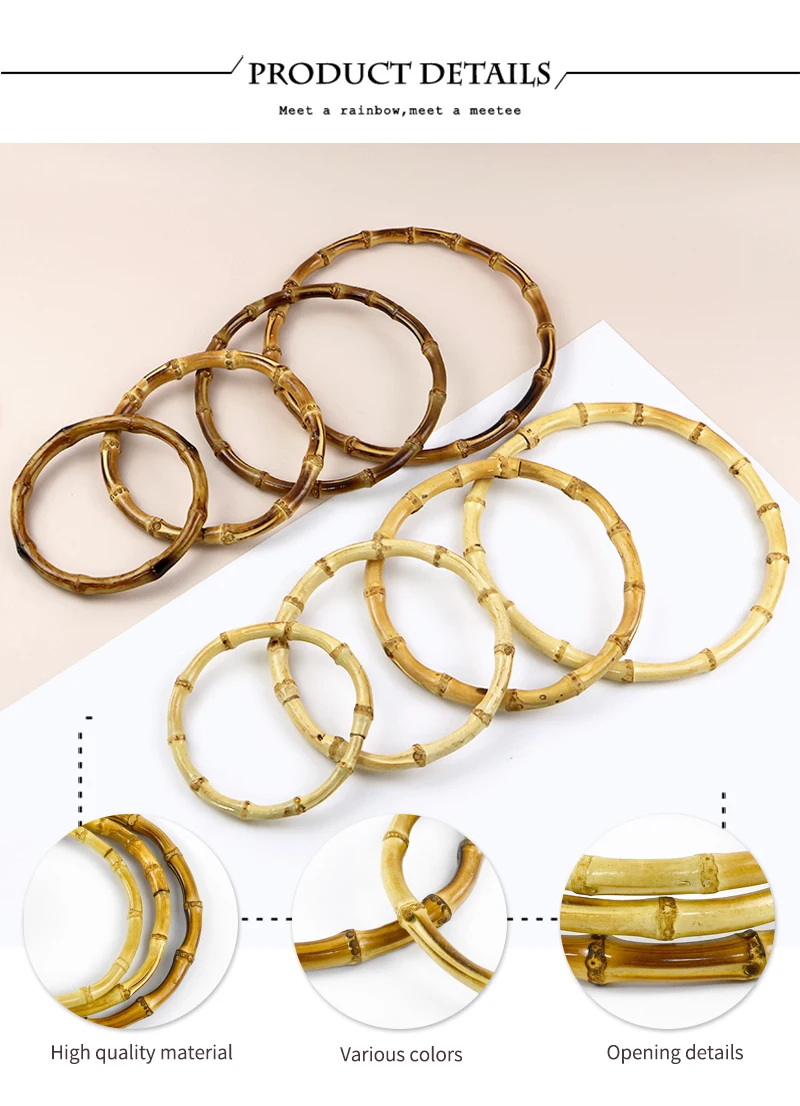 2/4/10P 7/10/12/15/18cm Natural Bamboo Bag Handles Handbag Round Ring Handle Purse Frame DIY Handmade Craft Wovenbag Accessories
