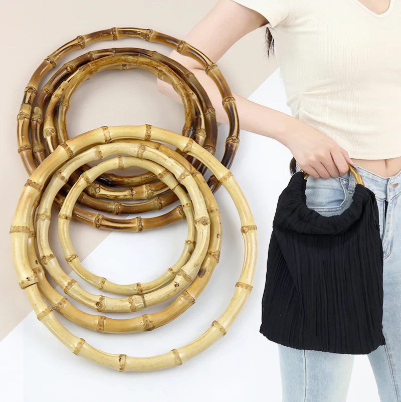 2/4/10P 7/10/12/15/18cm Natural Bamboo Bag Handles Handbag Round Ring Handle Purse Frame DIY Handmade Craft Wovenbag Accessories