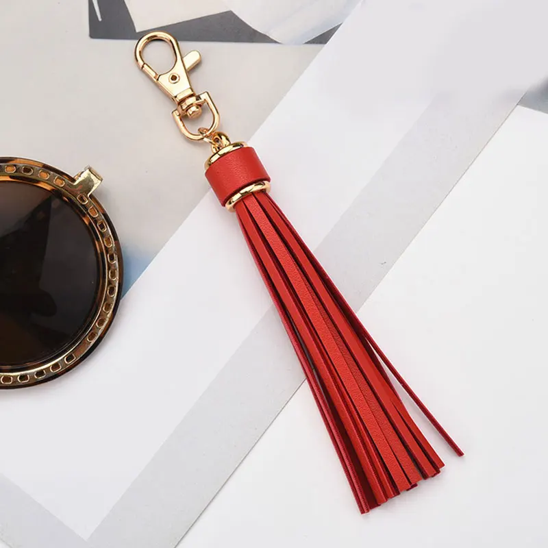 Fashion PU Leather Tassel Key Chain Women Cute Tassel Keychain Bag Accessories Decoration Tassels Car Key Ring Fringe Jewelry