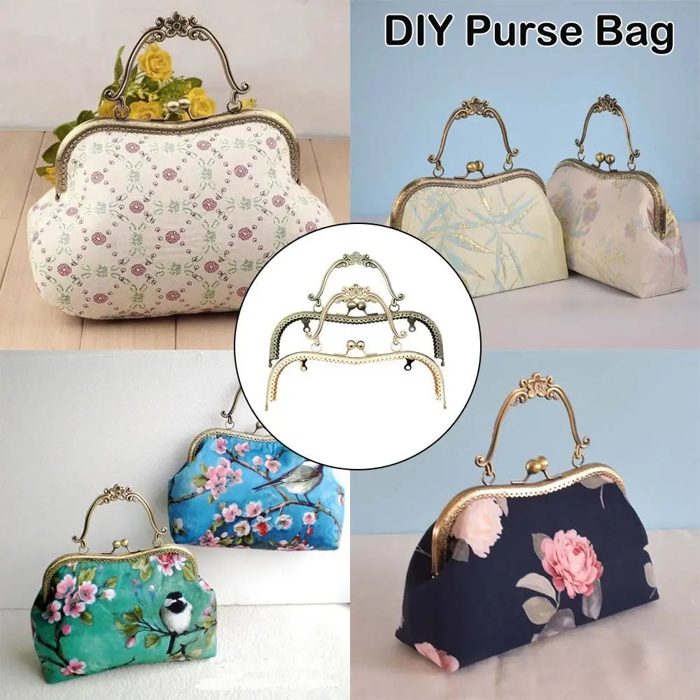 20.5cm Vintage Metal Purse Clasp Frame Bag Kiss Clasp Lock Metal Purse Frame for DIY Craft Purse Bag Making Bag Accessories