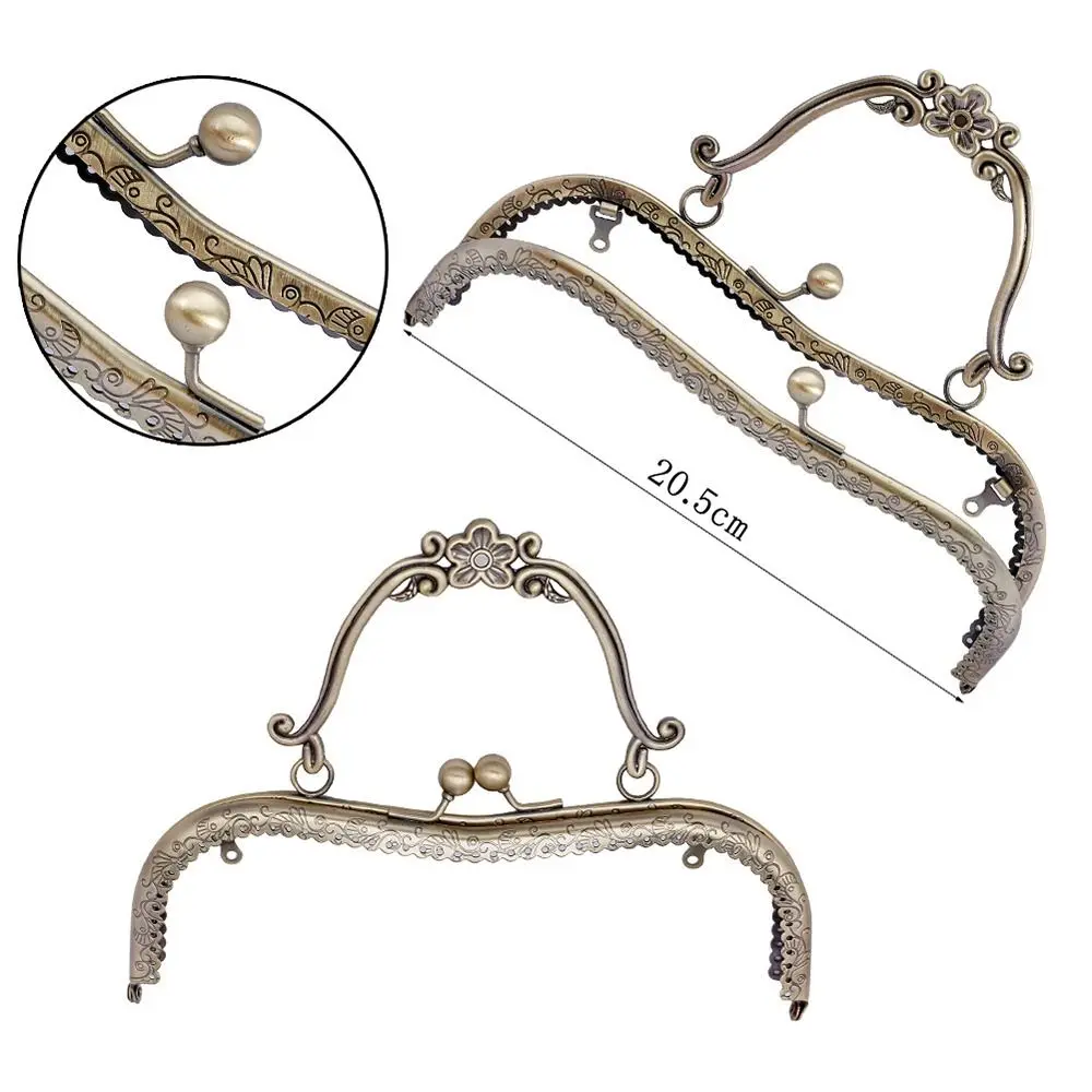 20.5cm Vintage Metal Purse Clasp Frame Bag Kiss Clasp Lock Metal Purse Frame for DIY Craft Purse Bag Making Bag Accessories