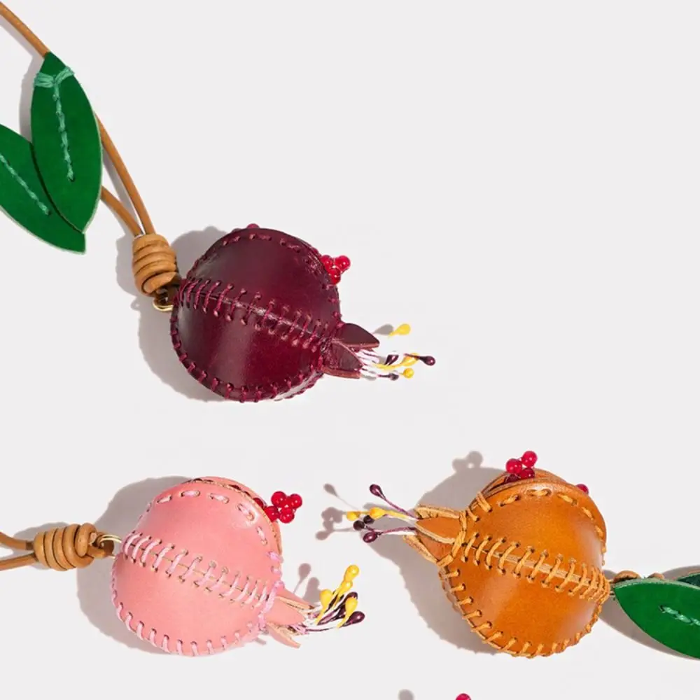 Genuine Leather Pomegranate Fruit Pendant Creative Handmade Fashion Delicate Handbag Ornament Cute Personalized Bag Accessories