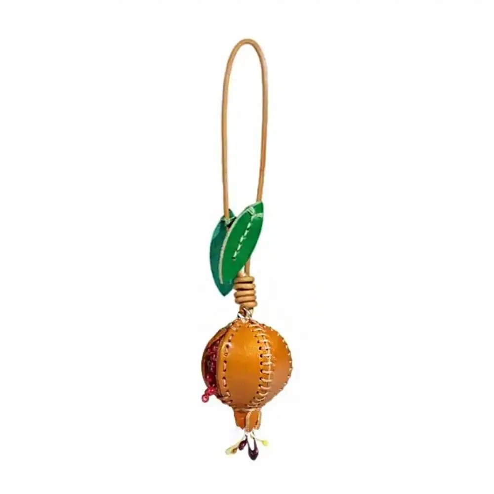 Genuine Leather Pomegranate Fruit Pendant Creative Handmade Fashion Delicate Handbag Ornament Cute Personalized Bag Accessories