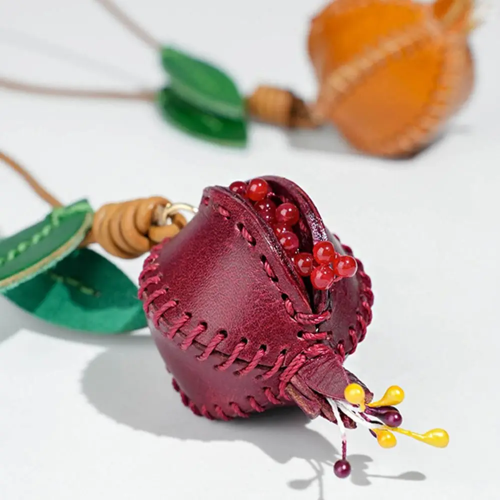 Genuine Leather Pomegranate Fruit Pendant Creative Handmade Fashion Delicate Handbag Ornament Cute Personalized Bag Accessories