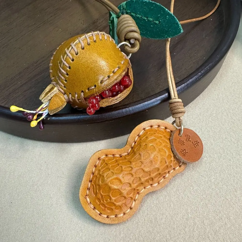 Genuine Leather Pomegranate Fruit Pendant Creative Handmade Fashion Delicate Handbag Ornament Cute Personalized Bag Accessories