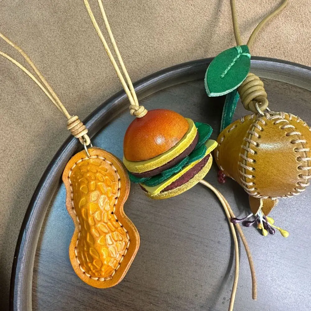 Genuine Leather Pomegranate Fruit Pendant Creative Handmade Fashion Delicate Handbag Ornament Cute Personalized Bag Accessories