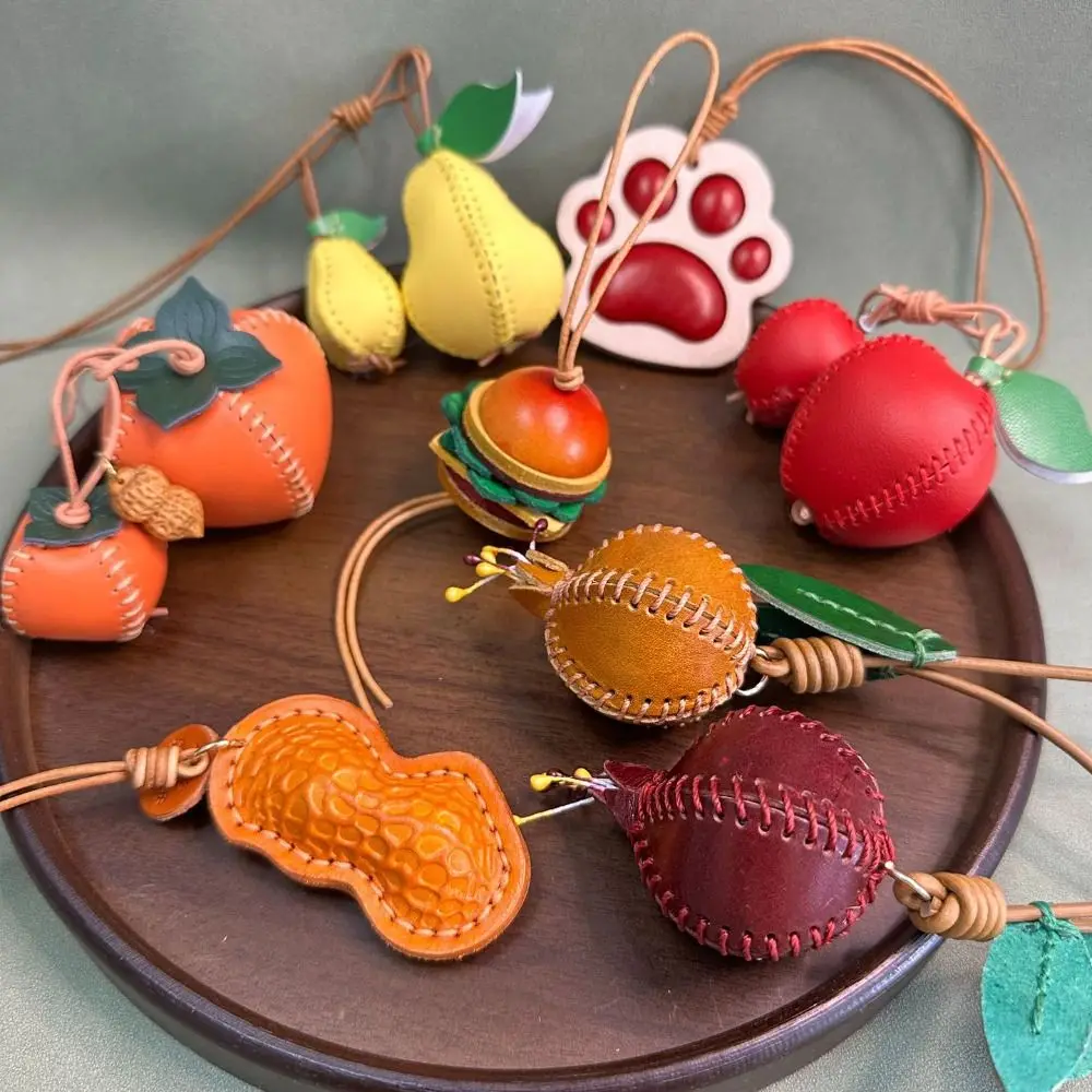 Genuine Leather Pomegranate Fruit Pendant Creative Handmade Fashion Delicate Handbag Ornament Cute Personalized Bag Accessories