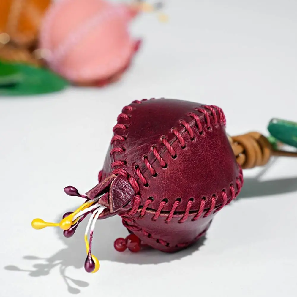 Genuine Leather Pomegranate Fruit Pendant Creative Handmade Fashion Delicate Handbag Ornament Cute Personalized Bag Accessories