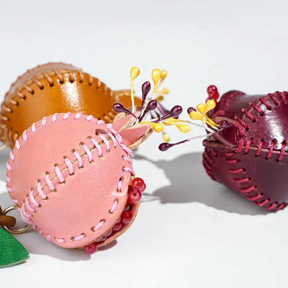 Genuine Leather Pomegranate Fruit Pendant Creative Handmade Fashion Delicate Handbag Ornament Cute Personalized Bag Accessories