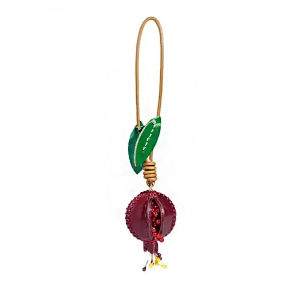 Genuine Leather Pomegranate Fruit Pendant Creative Handmade Fashion Delicate Handbag Ornament Cute Personalized Bag Accessories