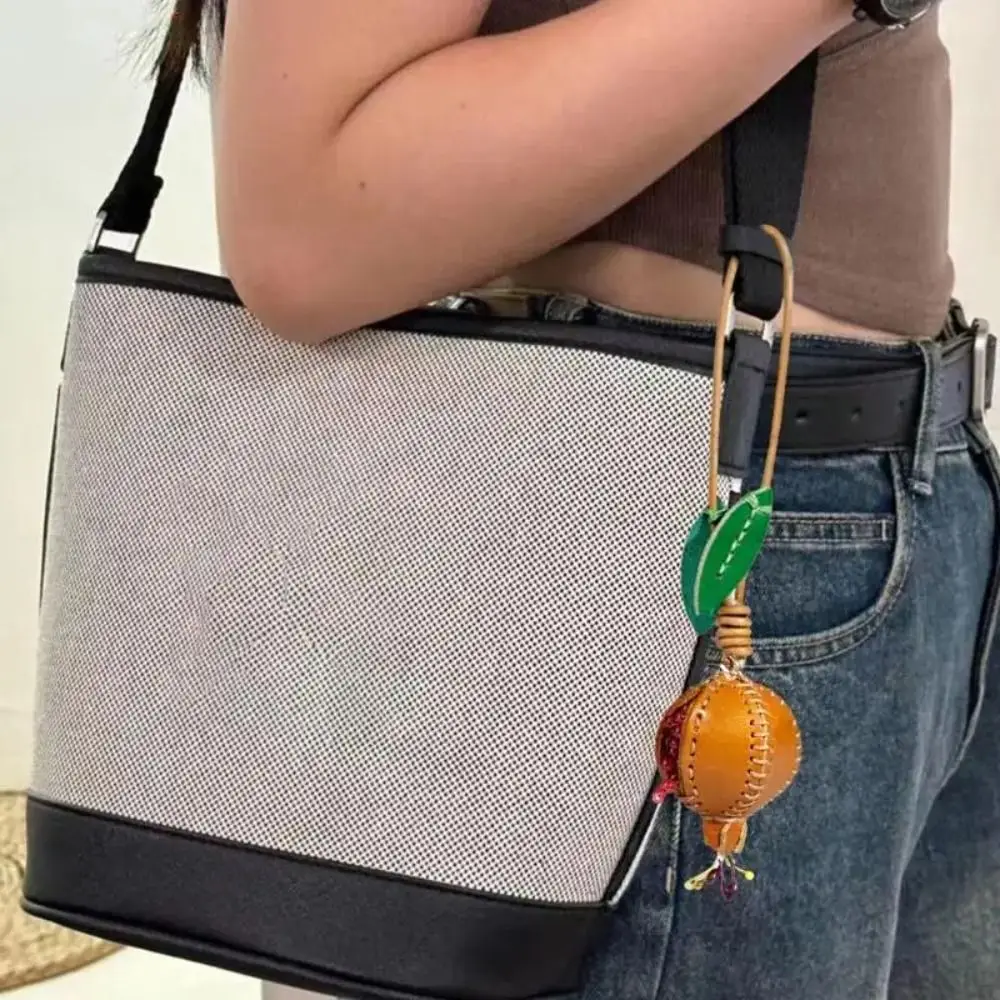 Genuine Leather Pomegranate Fruit Pendant Creative Handmade Fashion Delicate Handbag Ornament Cute Personalized Bag Accessories