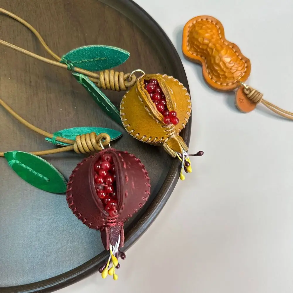 Genuine Leather Pomegranate Fruit Pendant Creative Handmade Fashion Delicate Handbag Ornament Cute Personalized Bag Accessories