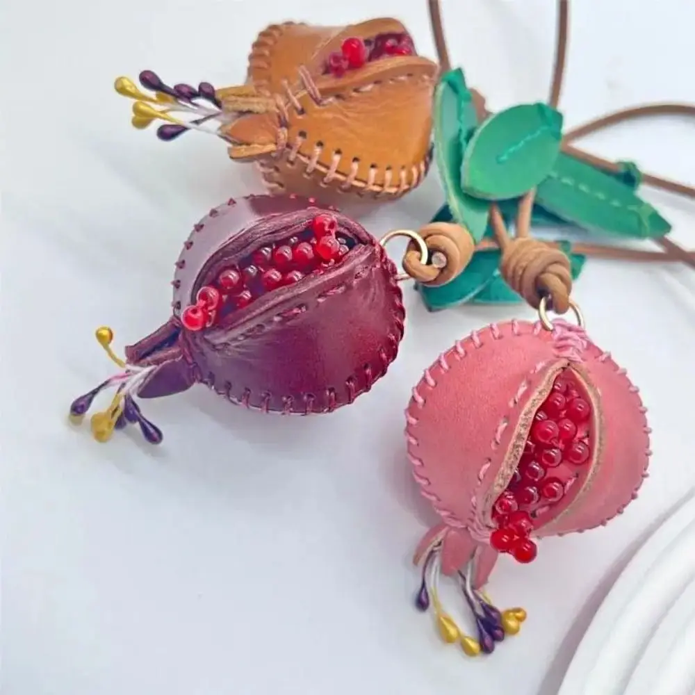 Genuine Leather Pomegranate Fruit Pendant Creative Handmade Fashion Delicate Handbag Ornament Cute Personalized Bag Accessories