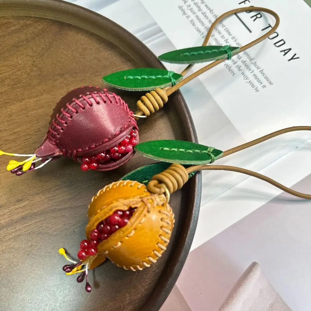 Genuine Leather Pomegranate Fruit Pendant Creative Handmade Fashion Delicate Handbag Ornament Cute Personalized Bag Accessories