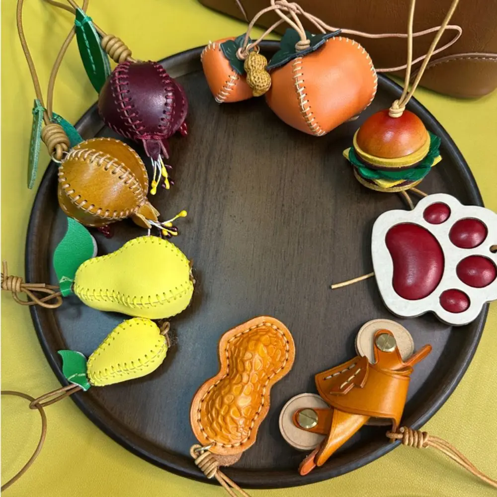 Genuine Leather Pomegranate Fruit Pendant Creative Handmade Fashion Delicate Handbag Ornament Cute Personalized Bag Accessories