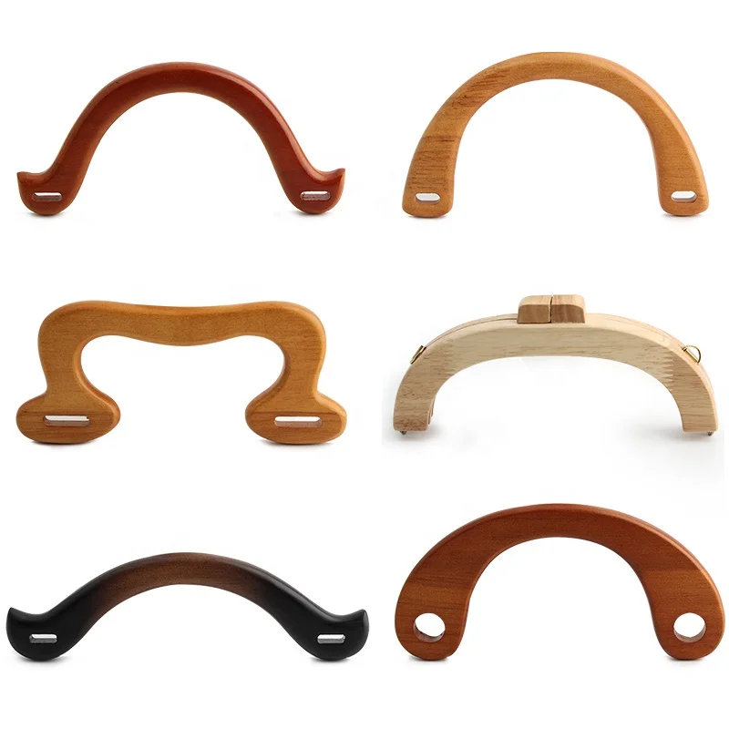 Bag Wooden Handles D Shape Handbag Kiss Clasp Purse Frames Handle Replacement Parts DIY Wallet Sewing Brackets Accessories