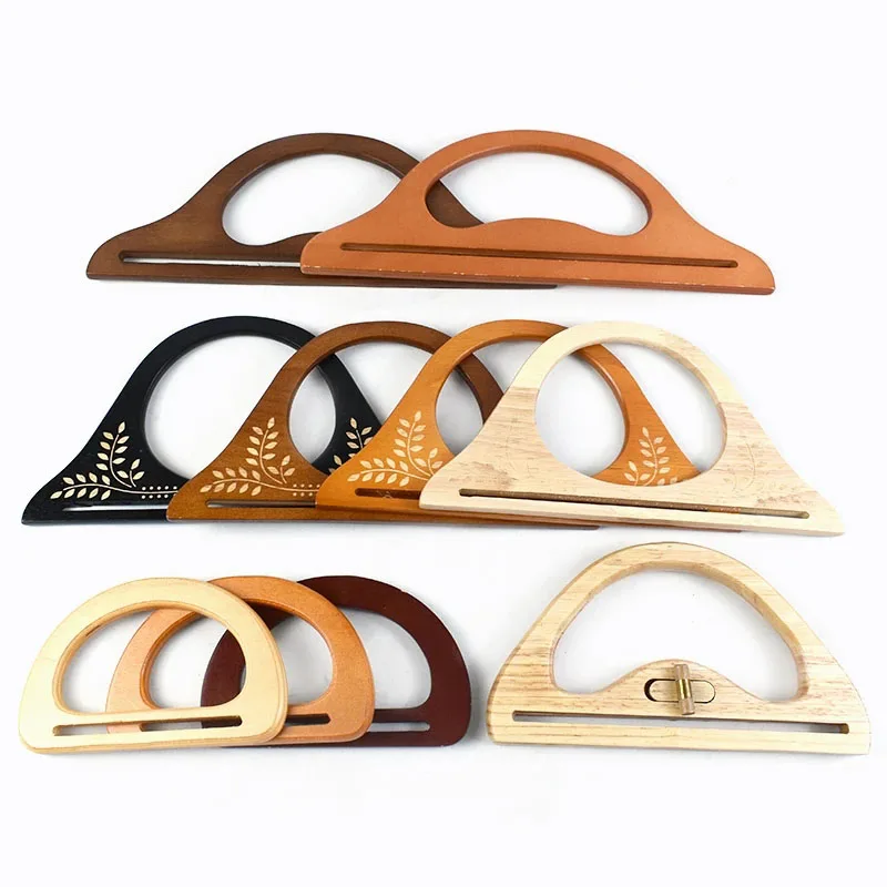 Bag Wooden Handles D Shape Handbag Kiss Clasp Purse Frames Handle Replacement Parts DIY Wallet Sewing Brackets Accessories