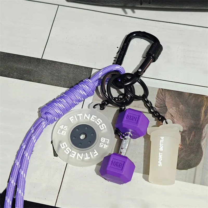Fitness Keychain Gym Lover Barbell Key chain Weightlifting Keyring Silicone Weight Plate Gym Gifts Workout Gifts Bag Charm Backp