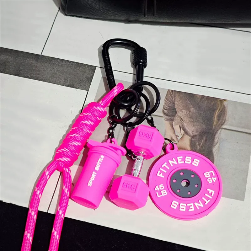 Fitness Keychain Gym Lover Barbell Key chain Weightlifting Keyring Silicone Weight Plate Gym Gifts Workout Gifts Bag Charm Backp
