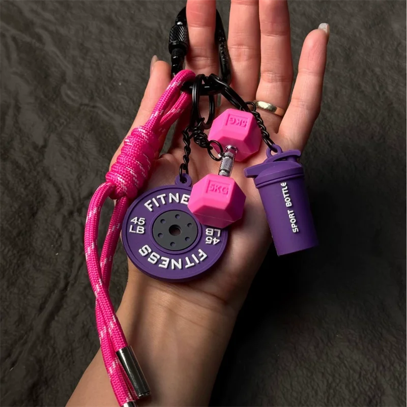 Fitness Keychain Gym Lover Barbell Key chain Weightlifting Keyring Silicone Weight Plate Gym Gifts Workout Gifts Bag Charm Backp