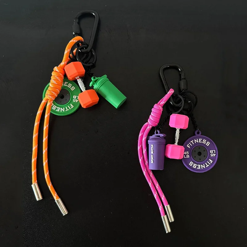 Fitness Keychain Gym Lover Barbell Key chain Weightlifting Keyring Silicone Weight Plate Gym Gifts Workout Gifts Bag Charm Backp