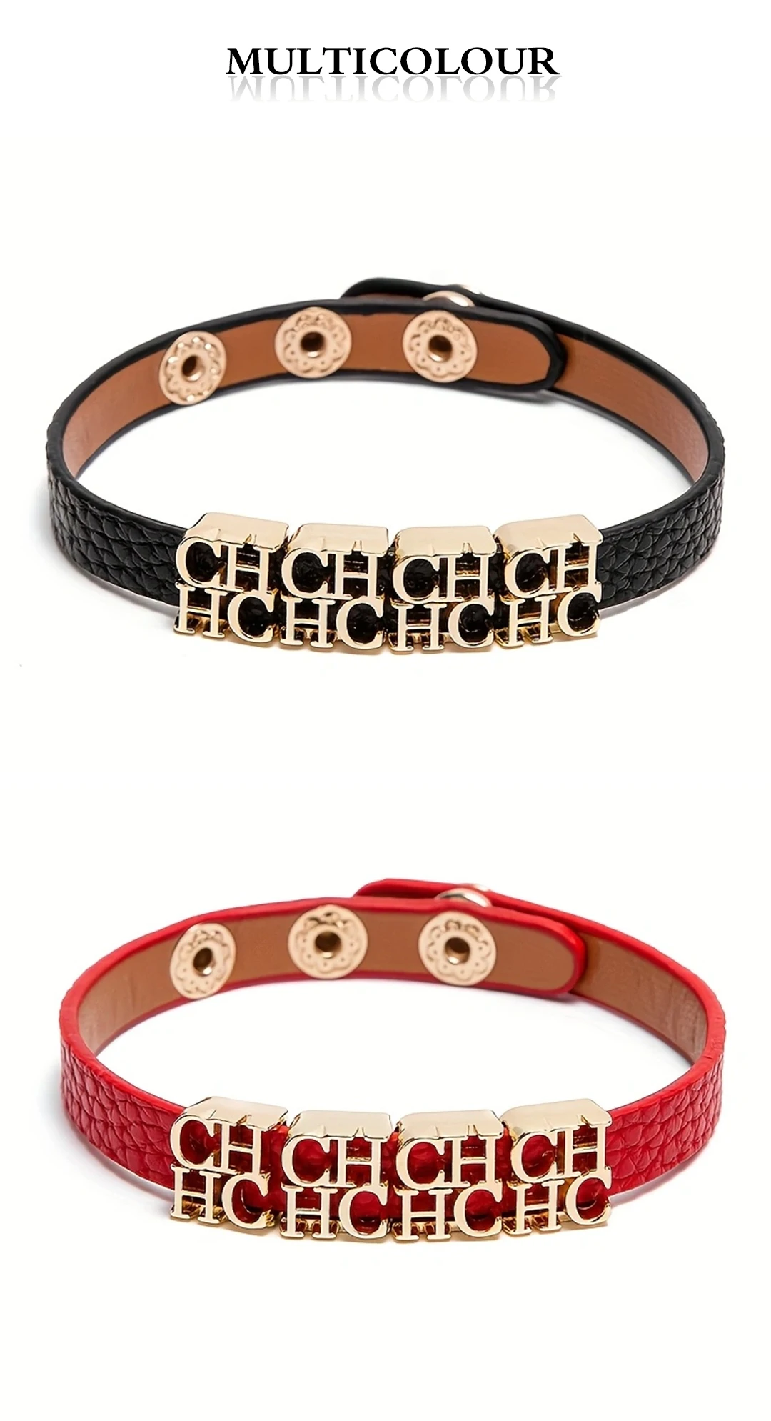 CH Fashionable Leather Bracelet with Gold Metal Letter Charms Adjustable Snap Button Closure Trendy Accessory Women