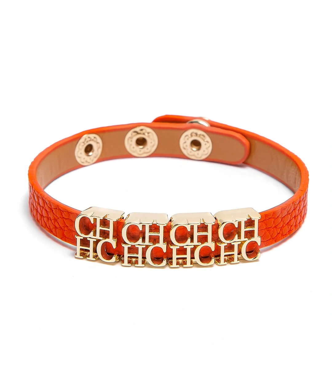 CH Fashionable Leather Bracelet with Gold Metal Letter Charms Adjustable Snap Button Closure Trendy Accessory Women