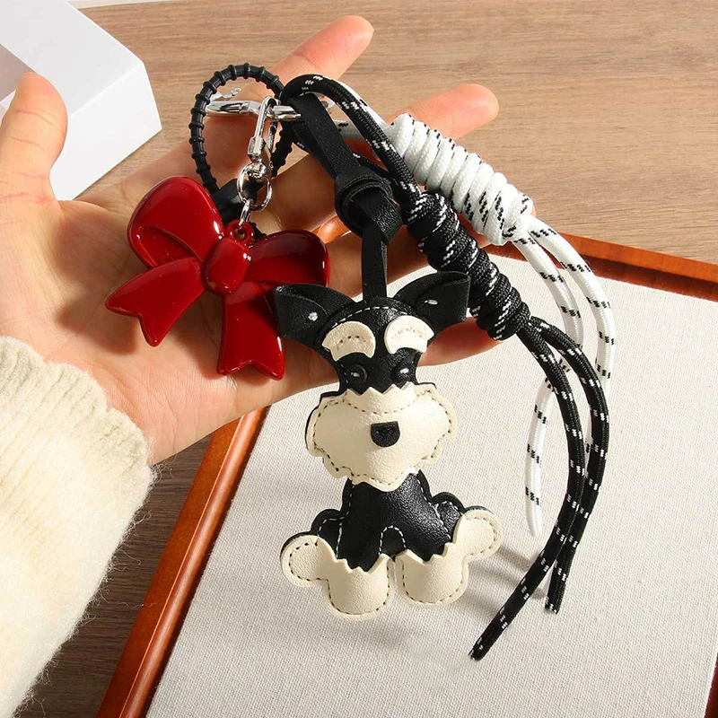 Lovely PU Leather Schnauzer Keychain Dog Cute Puppy PU Leather Hanger Animal Cartoon Bag Pendant Women