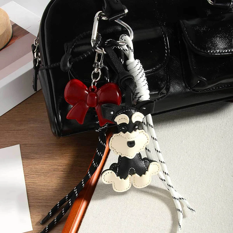 Lovely PU Leather Schnauzer Keychain Dog Cute Puppy PU Leather Hanger Animal Cartoon Bag Pendant Women