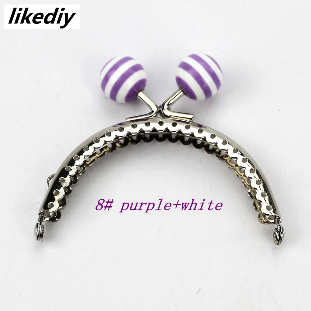 10 Pcs/Lot 8.5 CM Stripe Lollipop Bead Metal Purse Frame Bright And Clean Semicircle Silver Kiss Clasp Bag Accessory