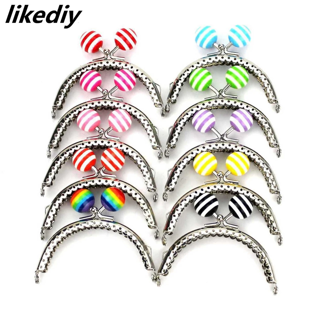 10 Pcs/Lot 8.5 CM Stripe Lollipop Bead Metal Purse Frame Bright And Clean Semicircle Silver Kiss Clasp Bag Accessory