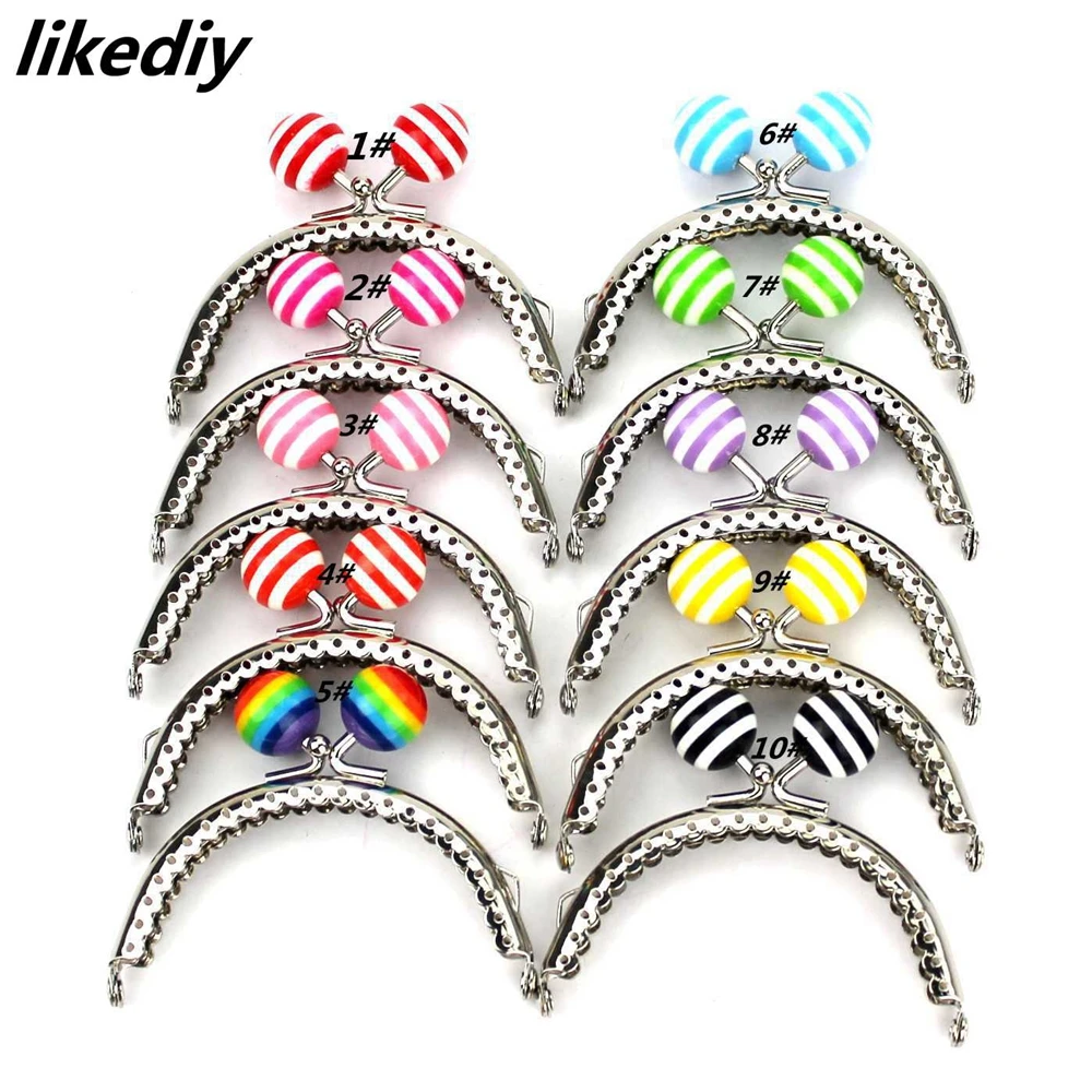 10 Pcs/Lot 8.5 CM Stripe Lollipop Bead Metal Purse Frame Bright And Clean Semicircle Silver Kiss Clasp Bag Accessory