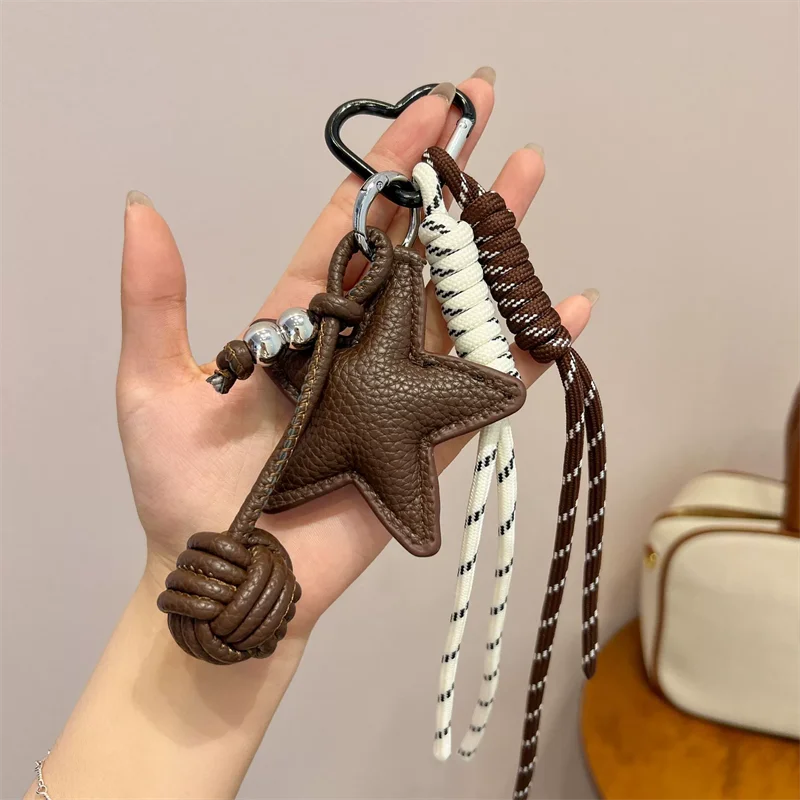 PU Leather Star and Ball Pendant Love Heart Ring Keychain Women Bag Decoration Backpace Accessories for Daily Use or Party Gifts