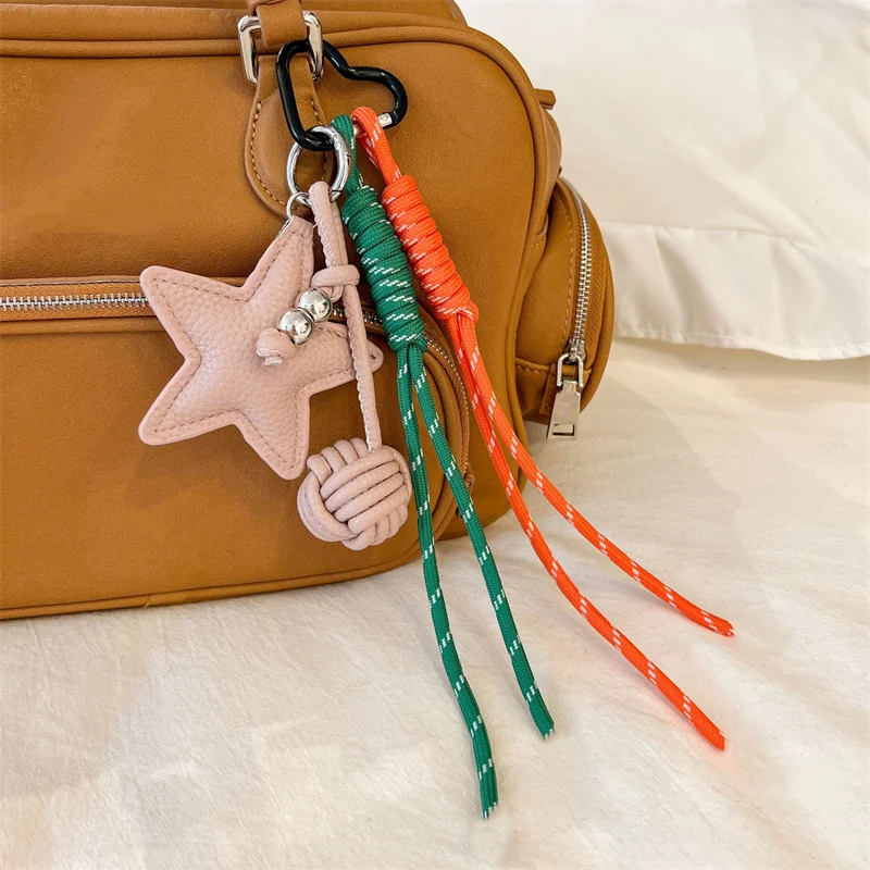 PU Leather Star and Ball Pendant Love Heart Ring Keychain Women Bag Decoration Backpace Accessories for Daily Use or Party Gifts