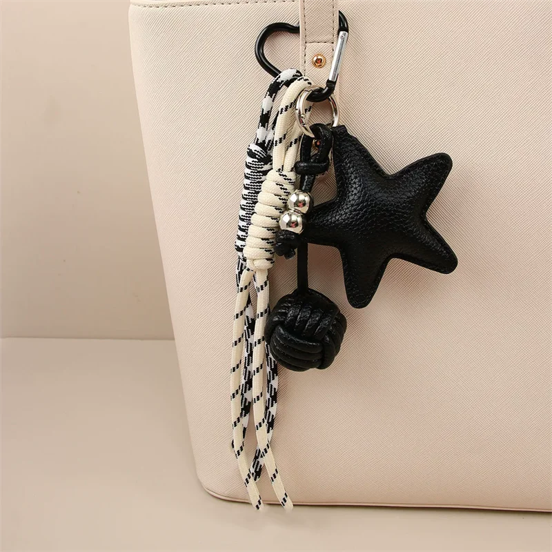 PU Leather Star and Ball Pendant Love Heart Ring Keychain Women Bag Decoration Backpace Accessories for Daily Use or Party Gifts