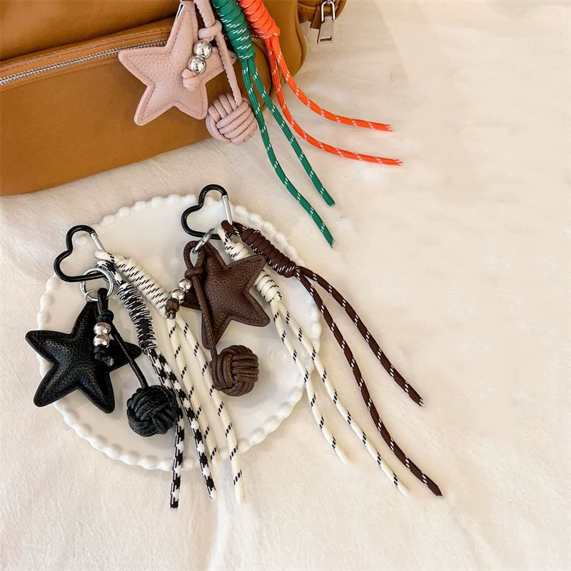 PU Leather Star and Ball Pendant Love Heart Ring Keychain Women Bag Decoration Backpace Accessories for Daily Use or Party Gifts