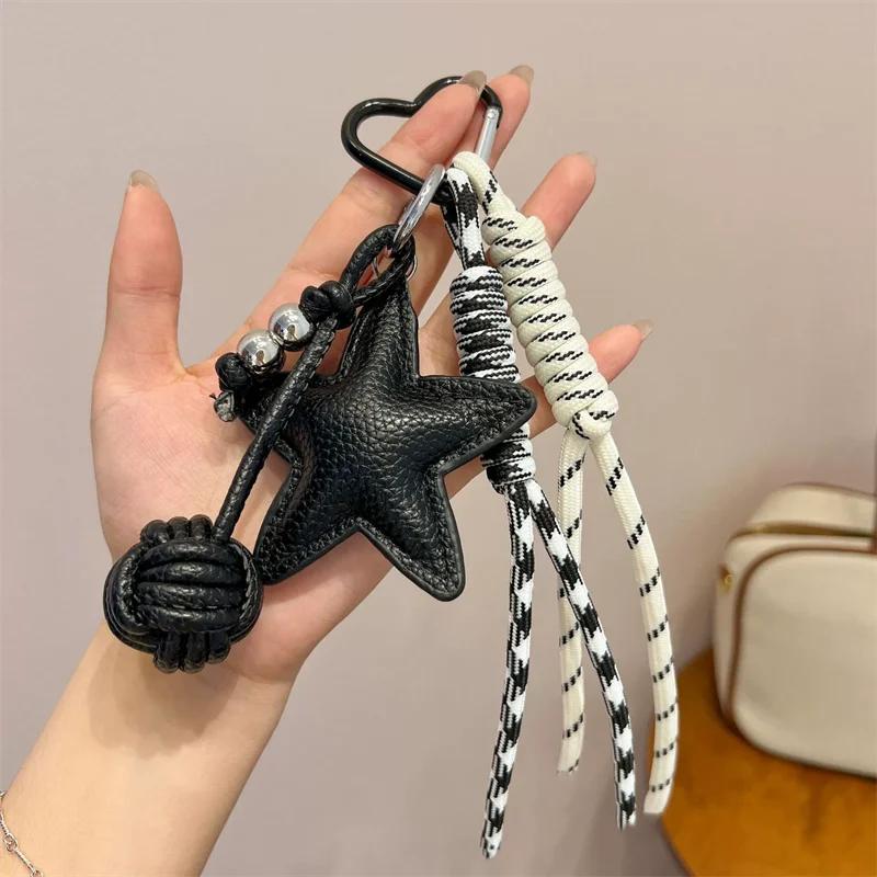 PU Leather Star and Ball Pendant Love Heart Ring Keychain Women Bag Decoration Backpace Accessories for Daily Use or Party Gifts