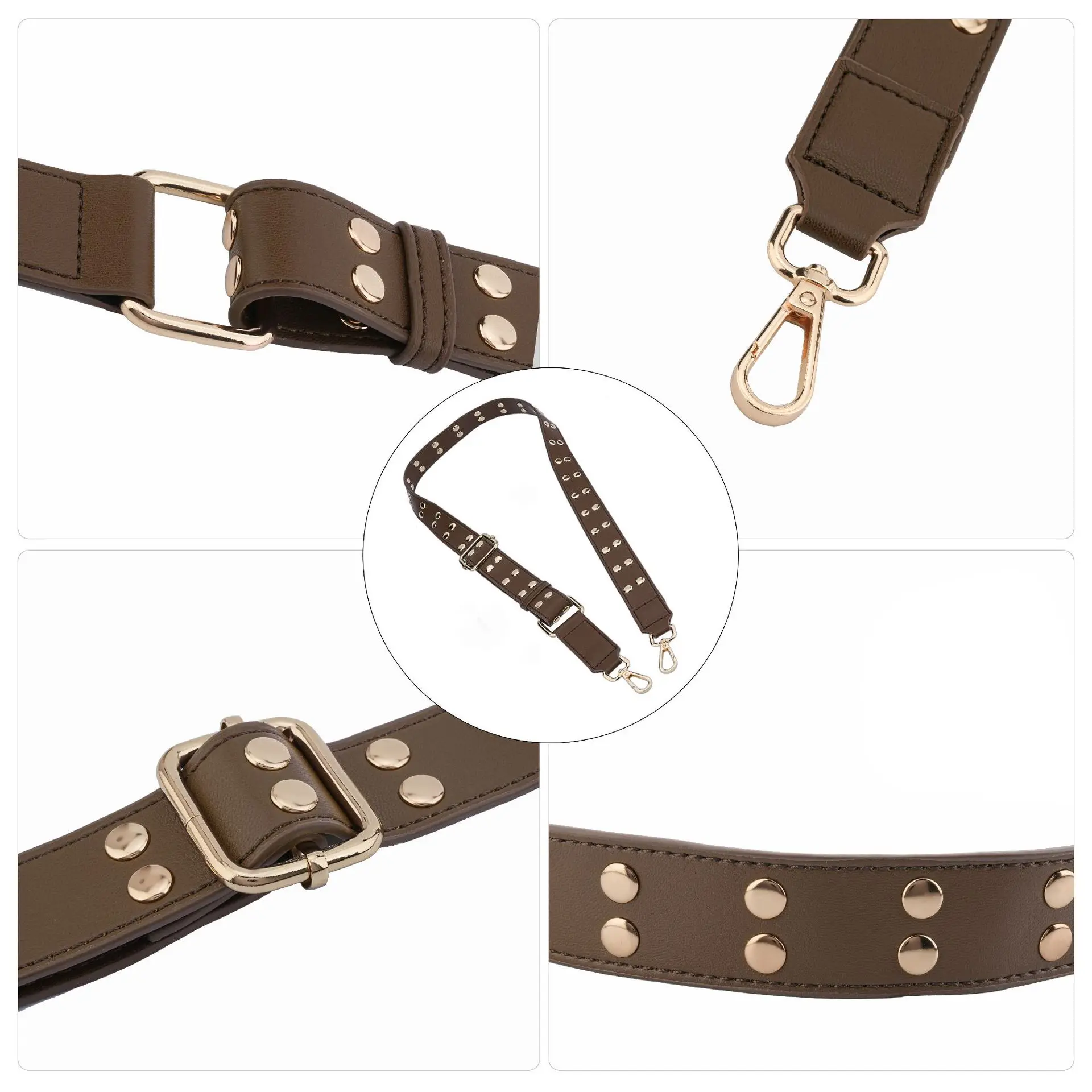Fashion Rivet Shoulder Bag Strap Adjustable Women Bag Accessories PU Leather Wide Strap Handles Simple Handbag Straps