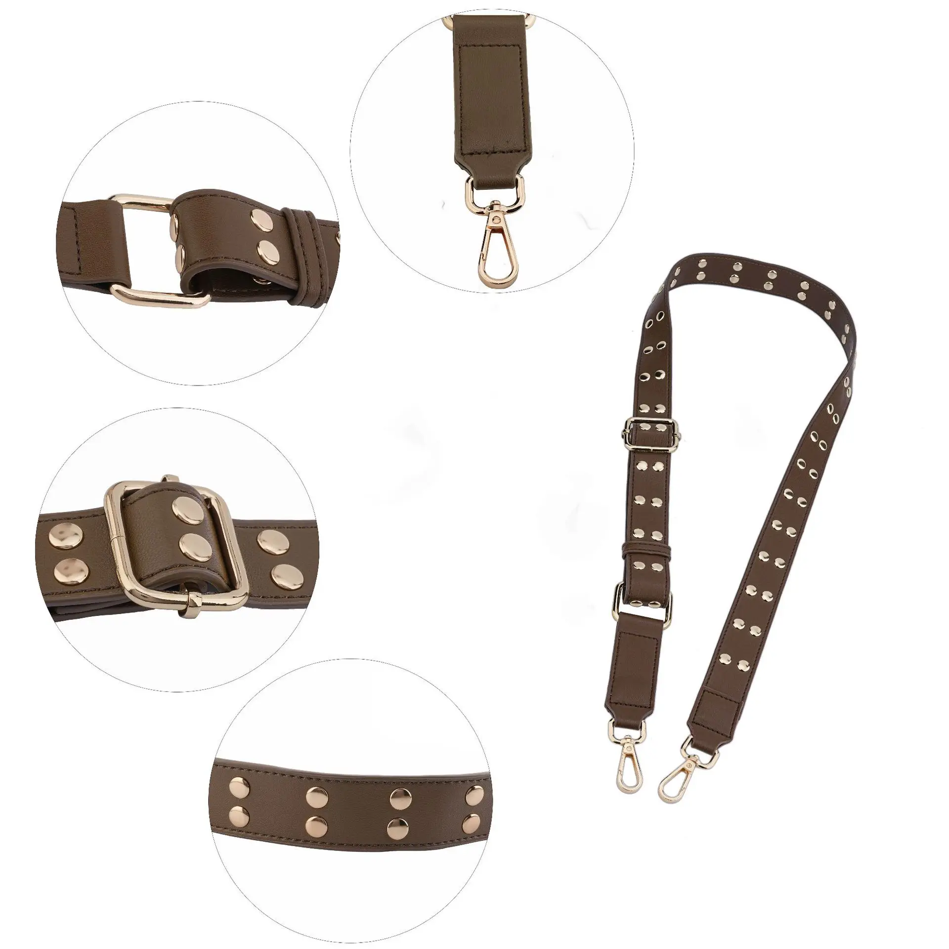 Fashion Rivet Shoulder Bag Strap Adjustable Women Bag Accessories PU Leather Wide Strap Handles Simple Handbag Straps