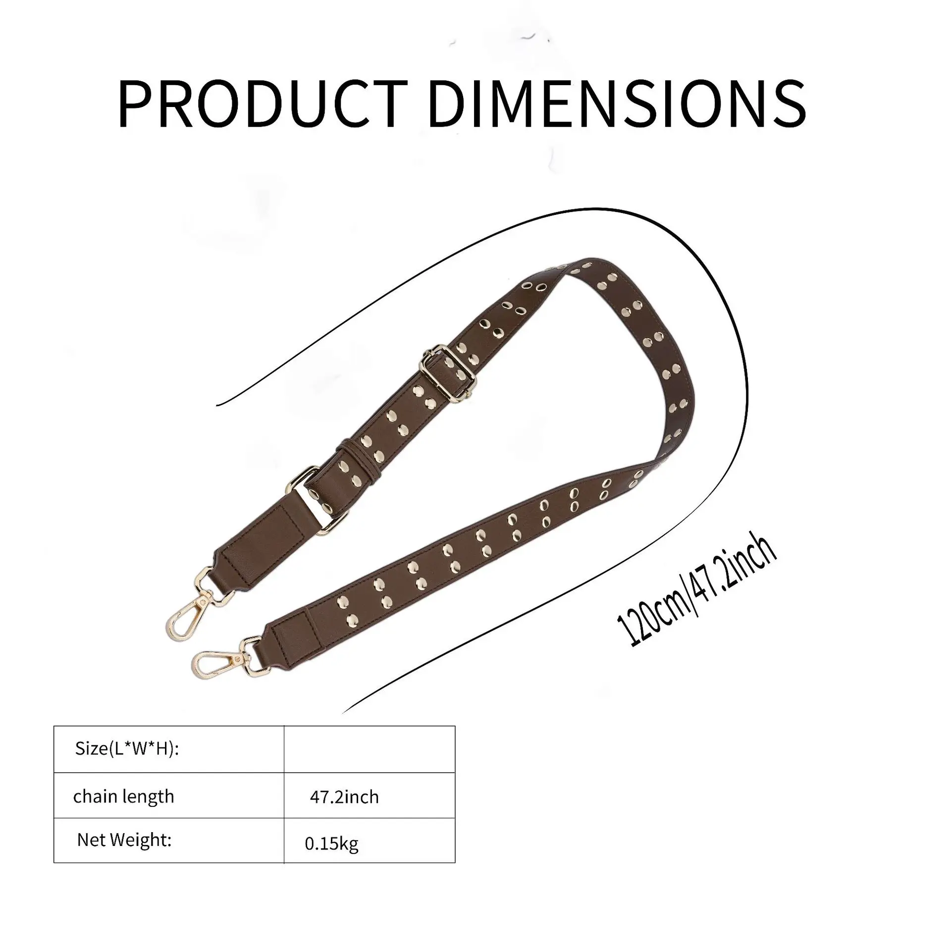 Fashion Rivet Shoulder Bag Strap Adjustable Women Bag Accessories PU Leather Wide Strap Handles Simple Handbag Straps