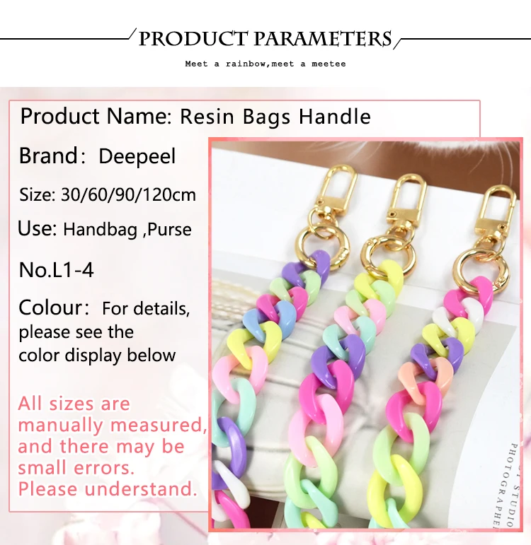 Deepeel 30/60/90/120cm Color Acrylic Bags Chain Women's Crossbody Handbag Shoulder Bag Strap Plastic Phone DIY Pendant Chains