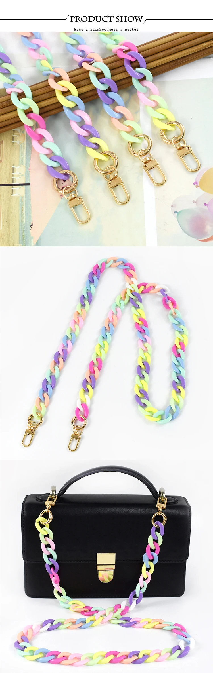 Deepeel 30/60/90/120cm Color Acrylic Bags Chain Women's Crossbody Handbag Shoulder Bag Strap Plastic Phone DIY Pendant Chains