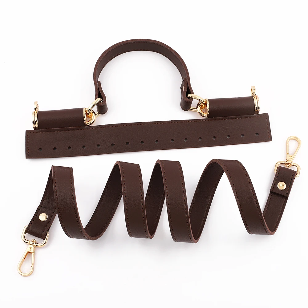 1Set Leather Crochet Bag Parts With Holes Black Coffee Woven Bag Set Patchwork Handle Knitted Bag DIY Handmade Bag Accessories